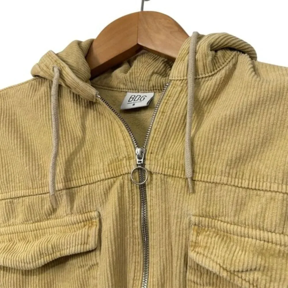 BDG Urban Outfitters Corduroy Cropped Zip Hoodie Jacket Tan M Retro Streetwear